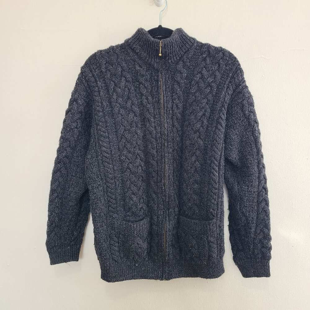 Boyne Valley Wool Cardigan Sweater Fisherman Gray size M